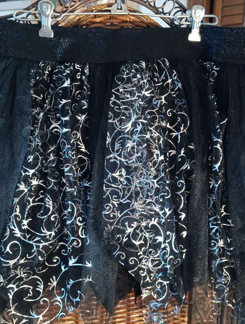 Spirit Halloween Black And Silver Frilly Mini Skirt Costume Whimsy Goth Grunge